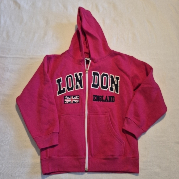 Zone One Other - London England girls size 11/12 pink hoodie, mark on back of sleeve, VGUC